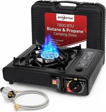 Black Dual Fuel Stove Portable Camping Stove W/ Case & Propane Regulator Hose #