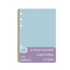 A5 Filler Paper, 6 Hole Colorful Refills, Lined Paper for 6 Ring Binder, 110 ...