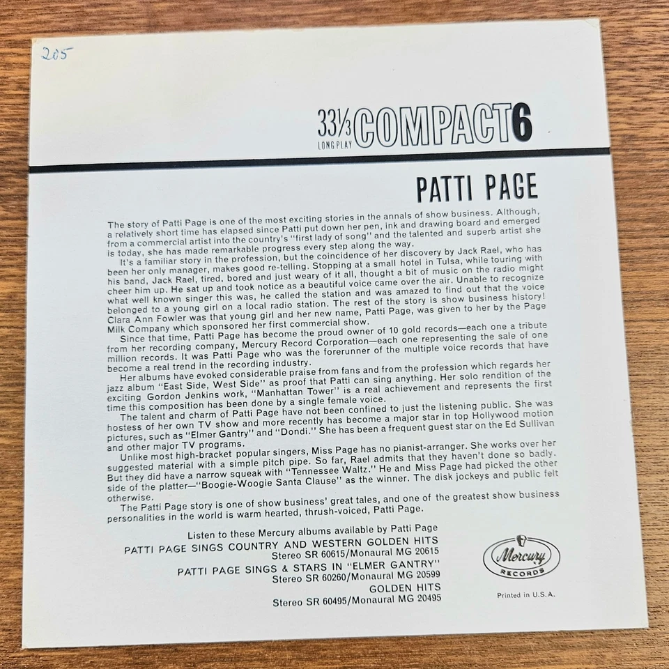 PATTI PAGE  Same  60s 7" 6-track 33rpm Jukebox EP Mercury Vocal Pop Easy Jazz - Bild 4 von 4