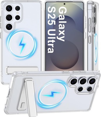 For Samsung Galaxy S25 Ultra Clear Case w/SlimDrop Protection,Built-in Kickstand