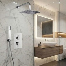 Concealed Thermostatic Mixer Shower Valve 2 Outlets Square Thin & Head Handset