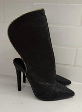 Liliana Black snake Embossed Stilettos Gold Zip Open back Booties Women?s 6.5