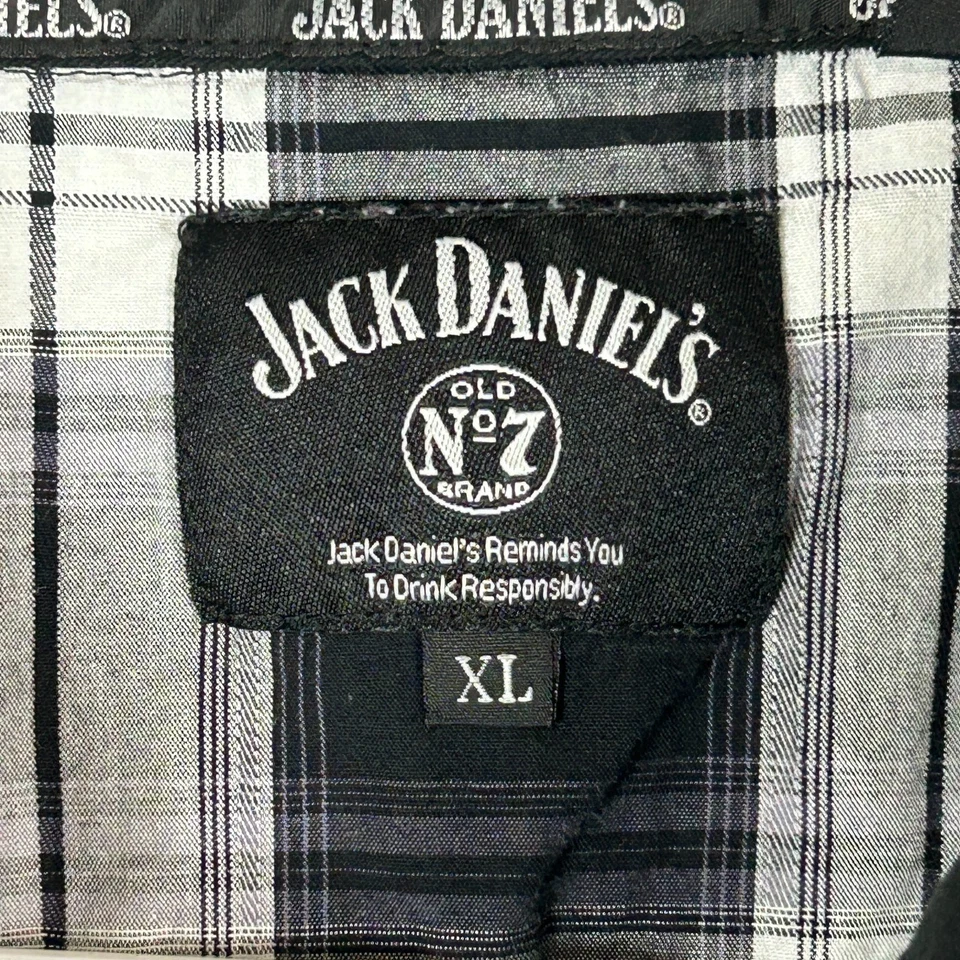 Camisa Jack Daniels Para Hombres XL Negra A Cuadros Perla A Presión Manga Larga Camisa Bordada Foto 2 de 4