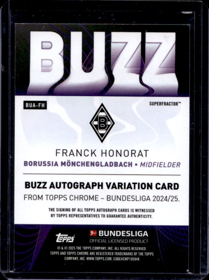 2024-25 Topps Chrome Bundesliga Franck Honorat Buzz Auto SuperFractor #1/1 view 2