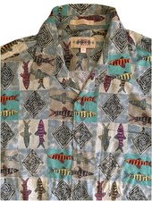 Funky Fish  Abstract Print Hawaiian Shirt Vintage Campia Moda Rayon Size XL
