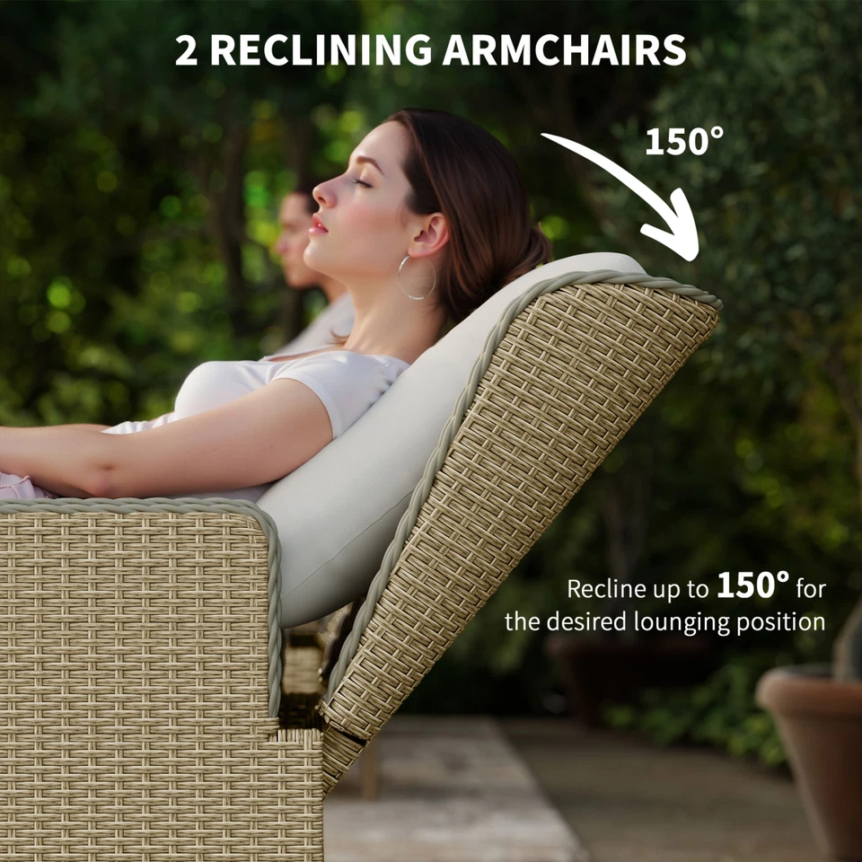 Garden Furniture Set Light Grey PE Rattan Steel Polyester 66W x82D x99H cm 5pc. - Image 4 of 4