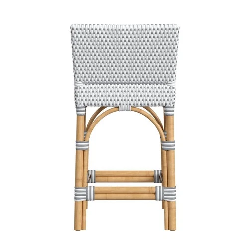 Serienna Rectangular Rattan Low Back 24.5" Counter Stool, White and Gray - Picture 7 of 9