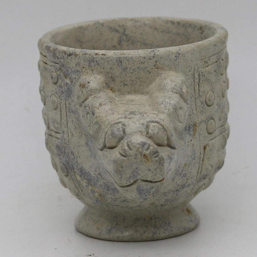 Chinese Oriental culture , carved jade cup with grains beast head ,le C959 - Image 3 of 4