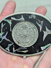 vintage MAYAN belt buckle SOUTH AMERICAN german silver HANDCRAFTED western