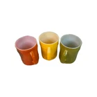 3 VTG ANCHOR HOCKING Fire King RANGER Barrel COFFEE MUGS Orange Yellow Green