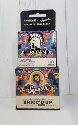 Dr Squatch Bricc d Up Trojan Limited Edition Bar Soap & Rare Condom 3 pack