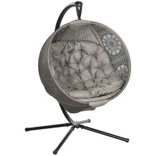Hanging Egg Chair with Stand Cushion Foldable Swing Chair Side Pocket