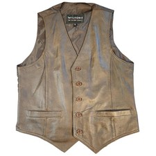 Vintage Wilsons Leather Vest Mens Medium Brown Button Up Western Classic Lined