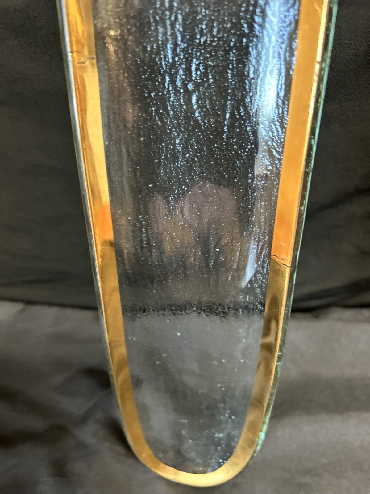 vintage SIGNED  ANNIE GLASS 16.5"x 3.5" ROMAN ANTIQUE GOLD RIM SERVING PLATTER