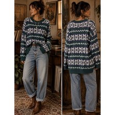 Gap Women Medium Sweater Green Vintage 90s Heavy Thick Cozy Winter Fair Isle