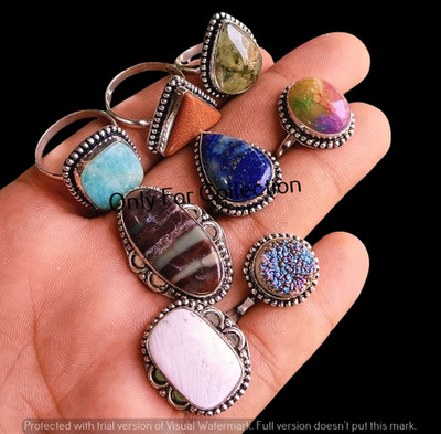 Refined Titanium Druzy & Mix Gemstone 925 Sterling Silver Plated Nice Rings Lot