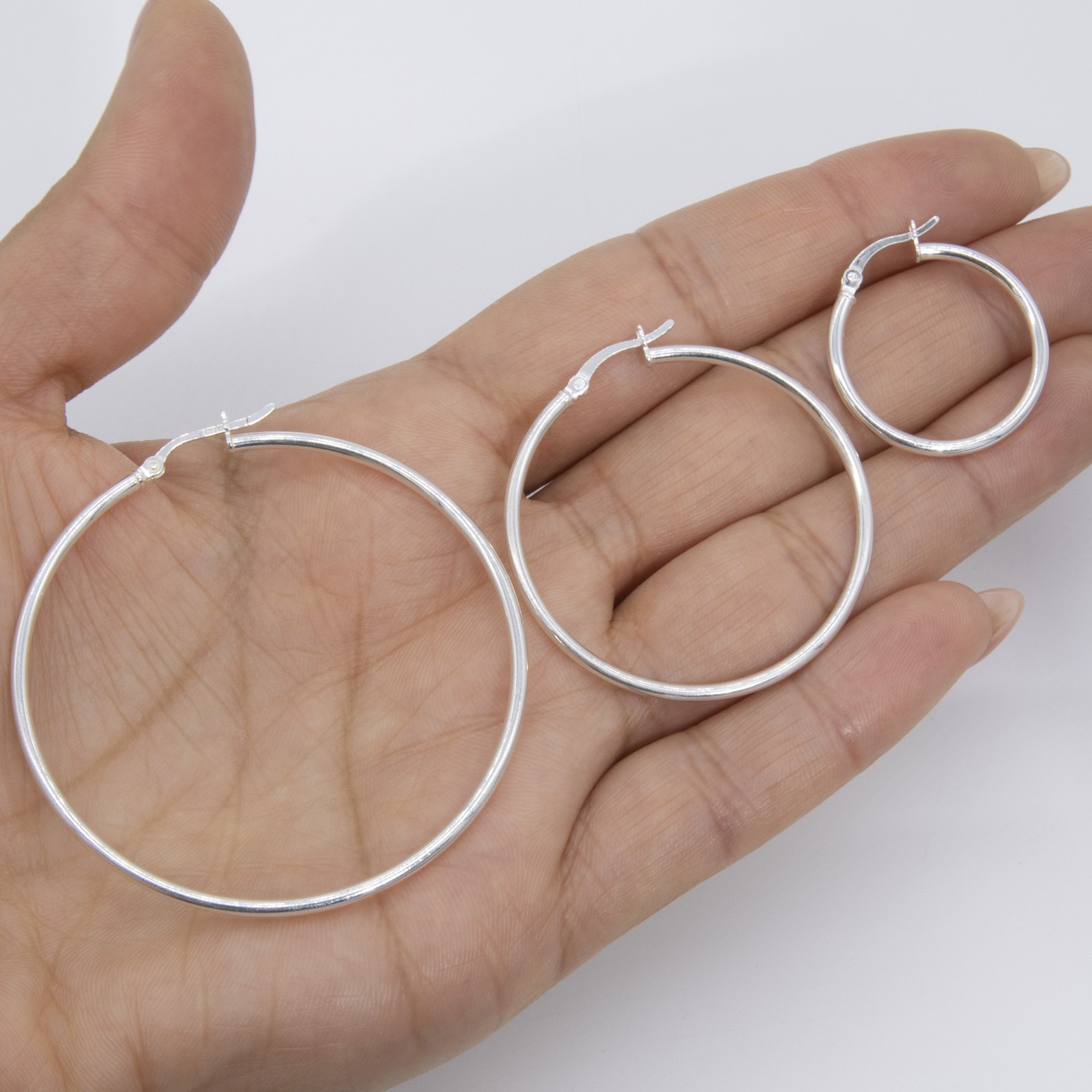 Hoop Earrings 2mm Plain Polished Round 925 Sterling Silver All Sizes-image