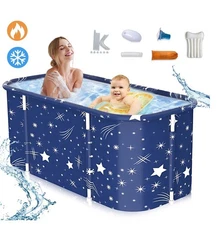 Large Foldable Bathtub for 2 PPL  Portable Adults Kid Tub for Hot Ice Bath ,Blue