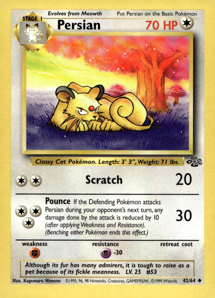 Persian 42/64 Uncommon Jungle Pokemon 1st Edition Near Mint