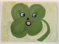 ACEO Art Card Original Mixed Media Four Leaf Clover ATC