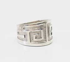 Vintage Greek Key motif sterling silver wide band designer ring size 7