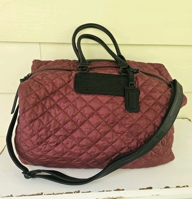 Steve Madden Large Quilted Duffle Tote Weekender Bag Burgundy