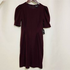 Express Burgandy Midi Puffed Sleeved Dress Small