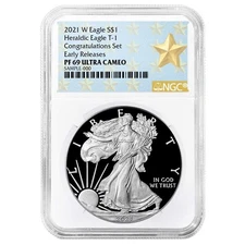 2021-W Proof $1 Type 1 American Silver Eagle Congratulations Set NGC PF69UC ER