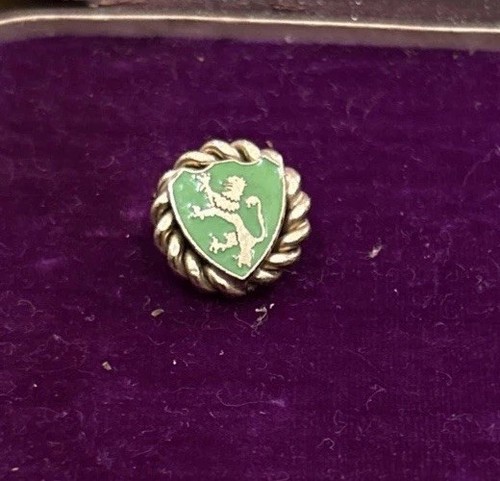 Vintage Rampant Lion Heraldic Green Gold Lapel Pin