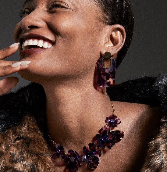 $58 Kate Spade gold tone purple artistic drop earrings z105