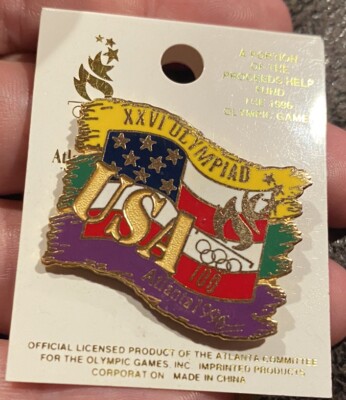 1996 Atlanta XXVI Olympiad Athletics Olympic Pin US Flag Track Relay licensed