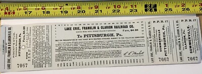 ANTIQUE 1926 LAKE ERIE FRANKLIN CLARION RAILROAD RAILWAY TRAIN RR TICKET PASS