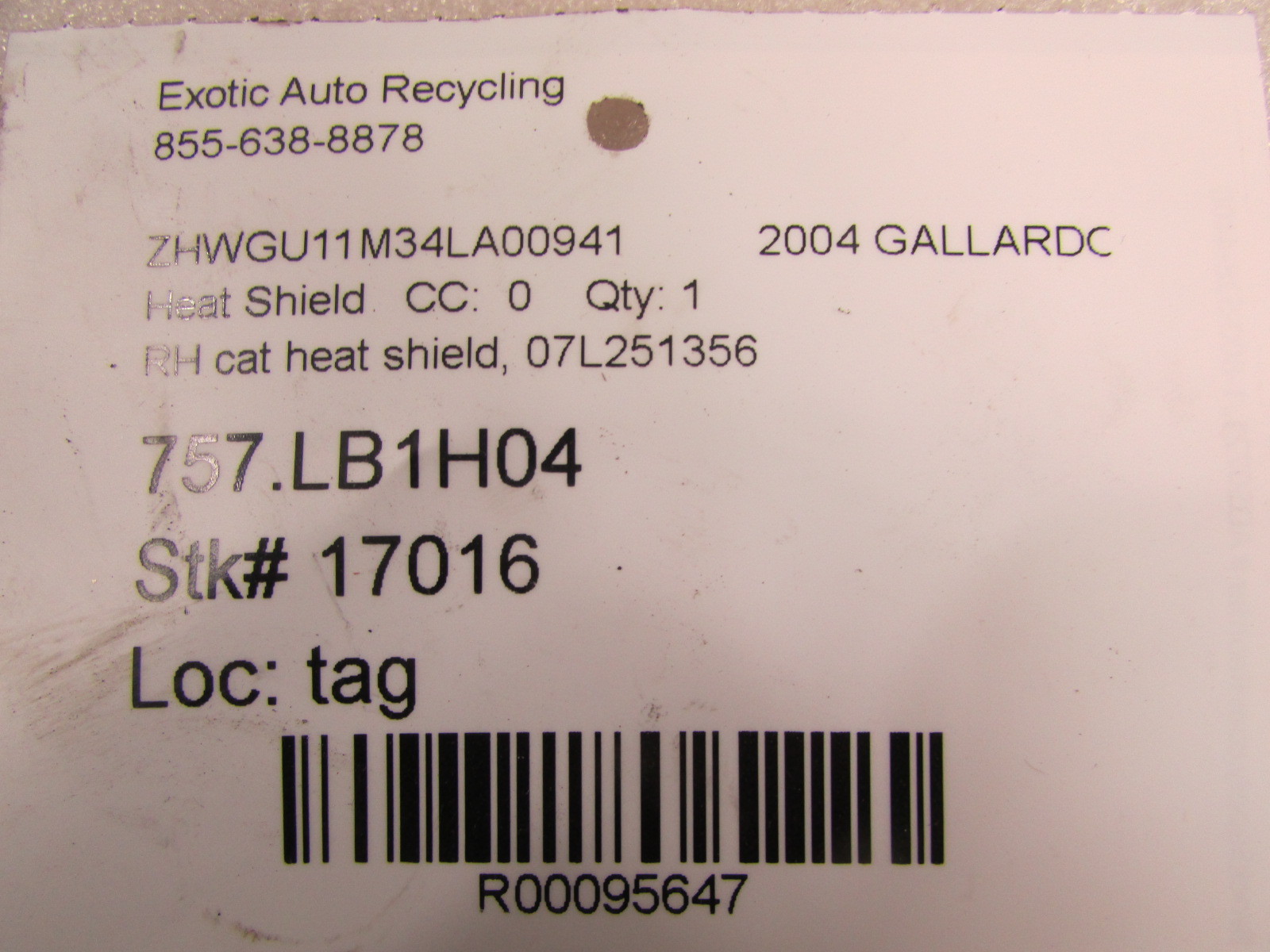 Lamborghini Gallardo, Right Catalytic Converter Heat Shield, Used, P/N 07L251356