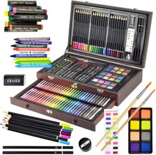 145-Piece Deluxe Art Set with Wooden Box and Drawing Supplies