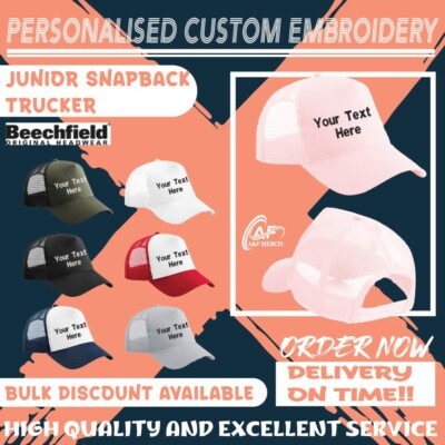 Personalised Embroidered Beechfield Junior Snapback Trucker Sporty Retro Vibes