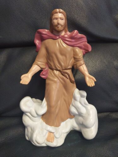 Figurine vintage en céramique peinte à la main Jésus-Christ dans les nuages 9" - Photo 1/6