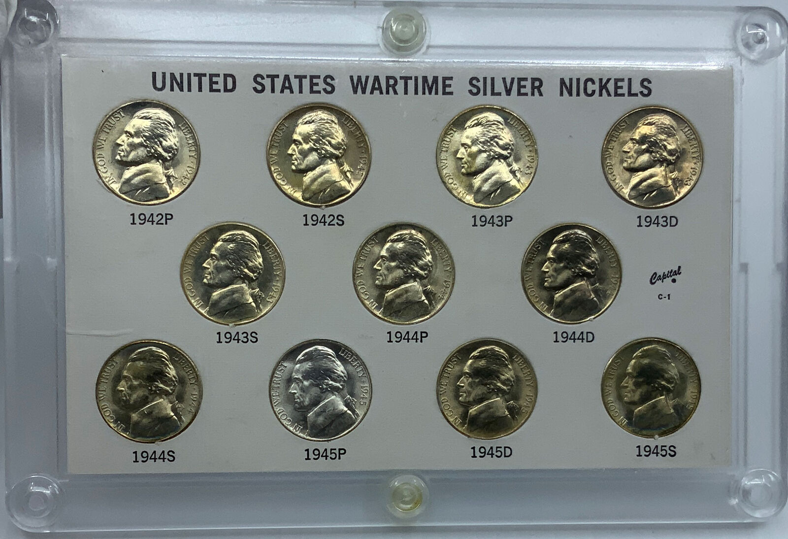 1942-45 Jefferson WWII Silver Alloy 5 Cent WARTIME NICKEL Set of11