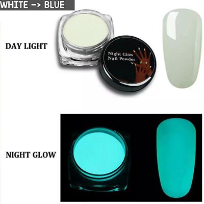 GLOW IN THE DARK Nail Powder Luminescent Neon Nails Fluorescent Glowing UK