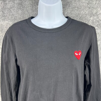 Comme des Garcons PLAY Shirt Women Medium Black Red Heart Logo Tee Made in  Japan