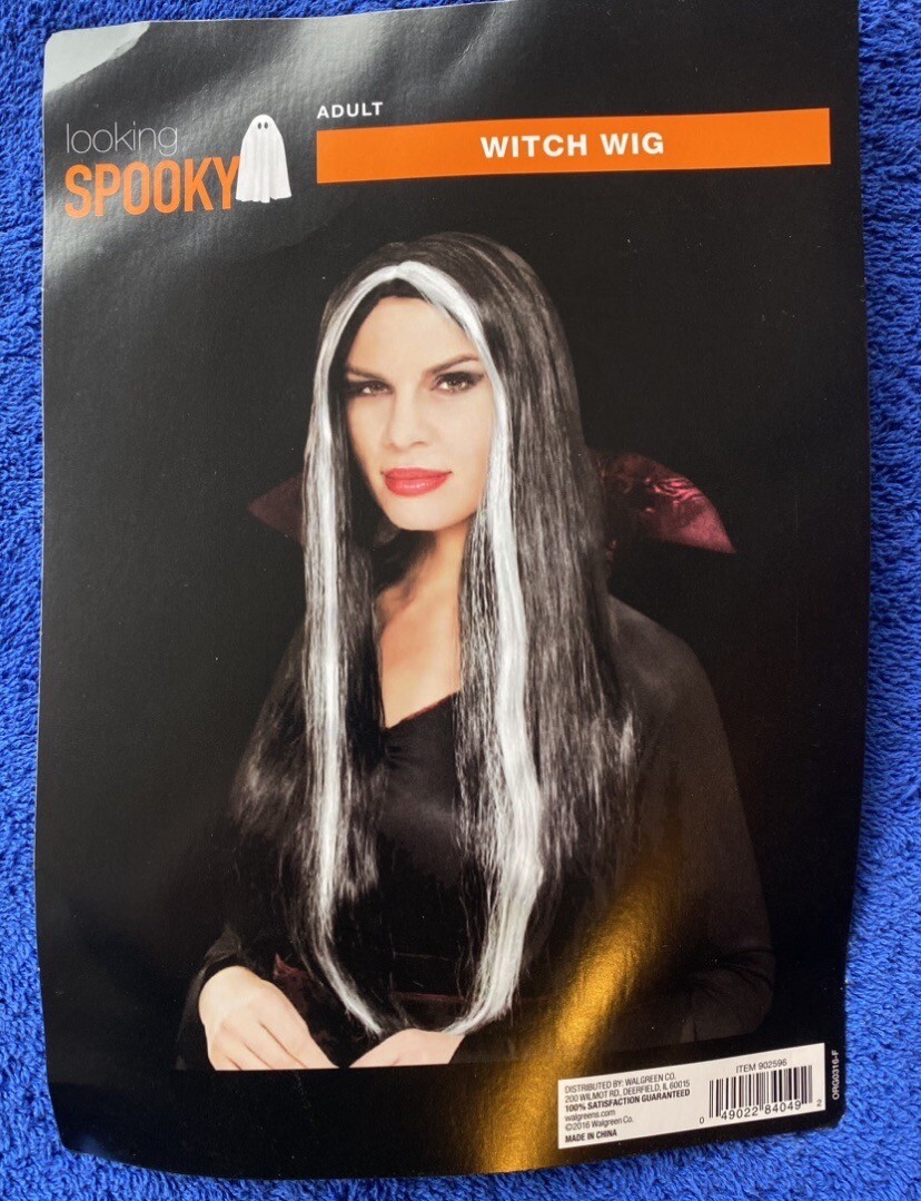 ウィッグ Witch Wig Black Hair White Streaks Adult Straight Vampire Cosplay