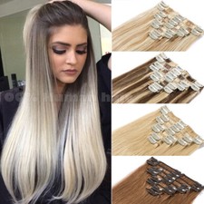Russian 8 Pieces 100 Human Hair Extensions Clip In Real Remy Full Head Blonde A
