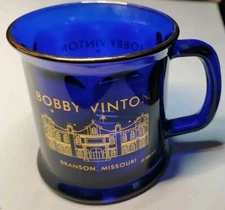 Culver 22k Gold Trim Blue Drinking Glass Mug Bobby Vinton Branson Missouri 1990s