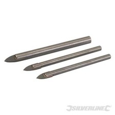 SET PUNTE 3 PZ CERAMICA VETRO PIASTRELLE SPECCHIO FORATURA FORARE FORO 584 SILV