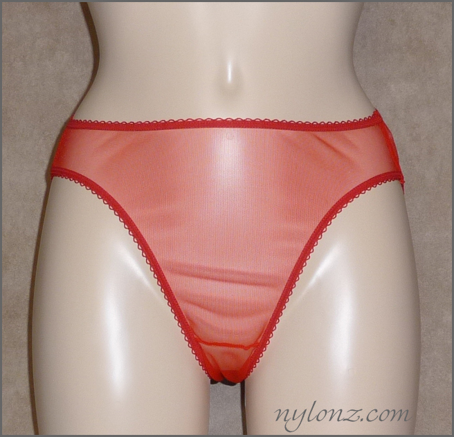 Vintage Style Completely Sheer Transparent Nylon Panties RED - Foto 2