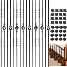 16-Pack Wrought Iron Balusters, 44" Iron Balusters for Staircase, Satin Black...
