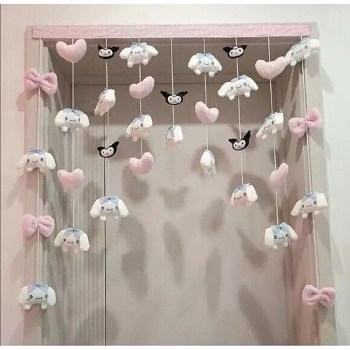 Kawaii Cinnamoroll Puppy & Kuromi Plush Hanging Door Curtain With Pink Hearts & - Picture 4 of 4