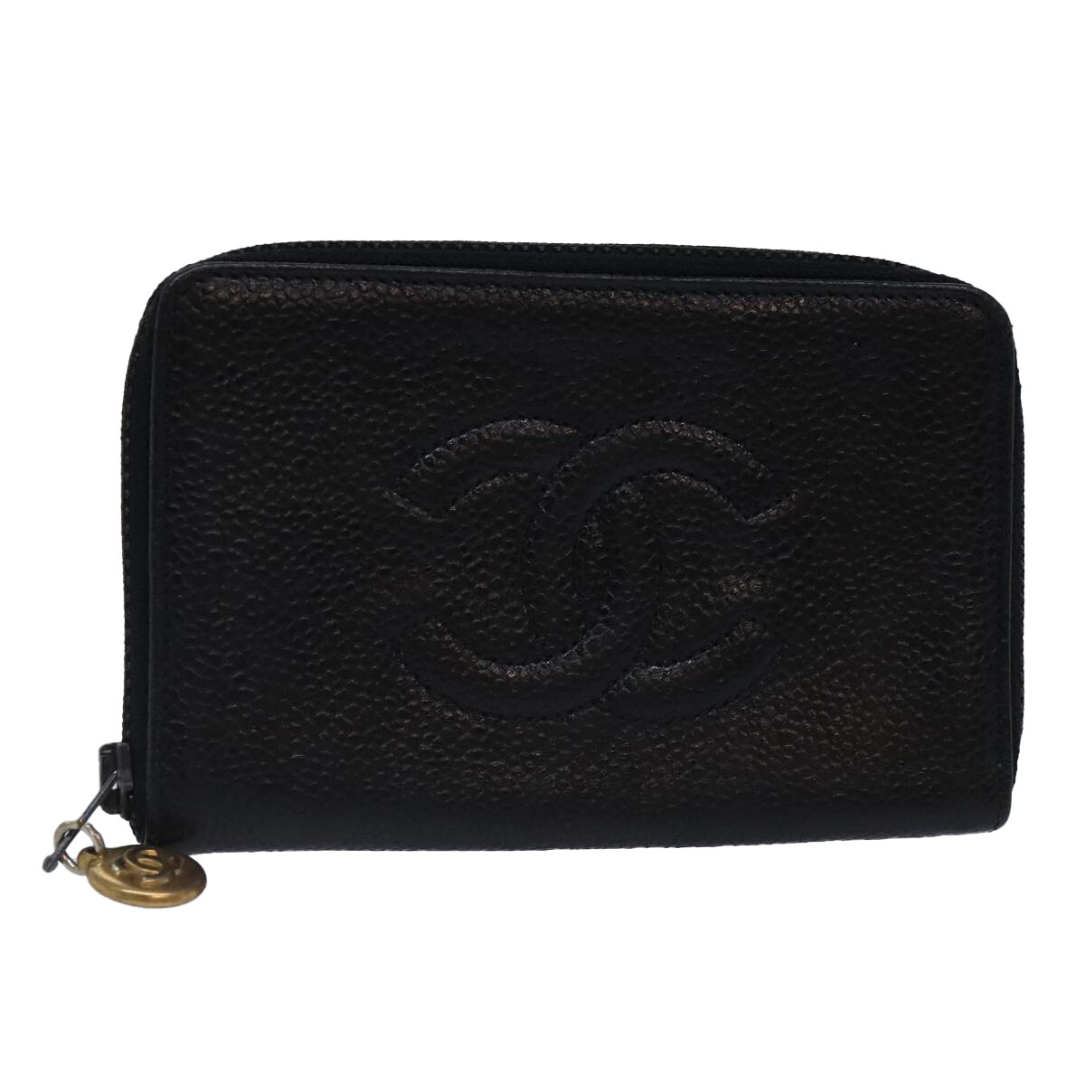 CHANEL Key Case Caviar Skin Black Gold CC Auth bs18348 | eBay