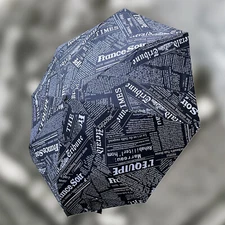 ENAPY Automatic Folding Rain Umbrella with UV Protection - Black Newspaper