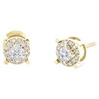 10K Gelbgold Echte Diamant Unisex 7Mm Stern Kreis Halo Stecker Ohrringe 0,35 Ct