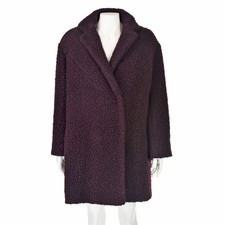 Kenzo Paris Aubergine Wool Blend Faux Shearling Fur Teddy Coat Size 8-10 M/l